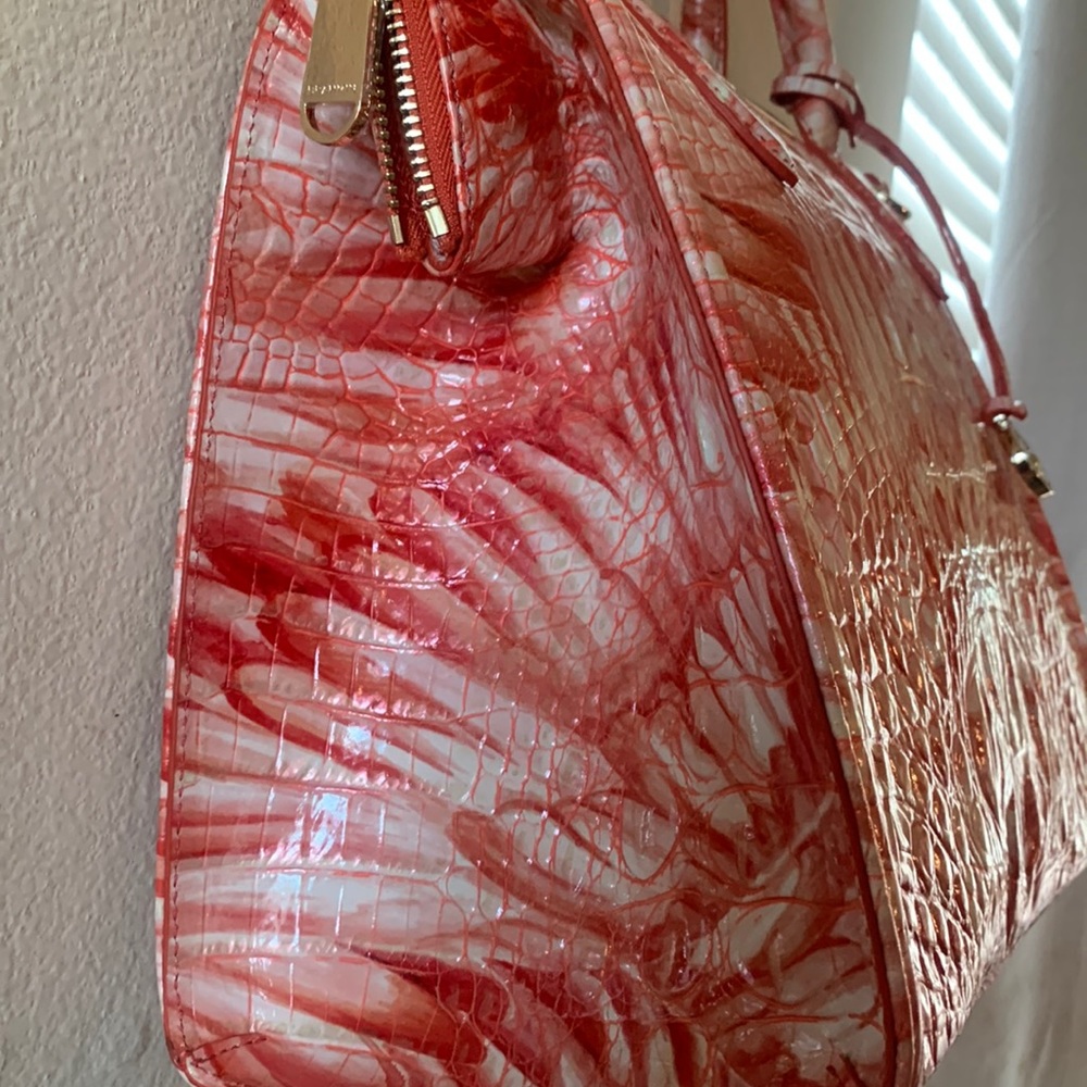 Brahmin Melbourne Small Pink Flamingo Caroline Crocodile-Embossed Satchel Bag - Picture 5 of 15